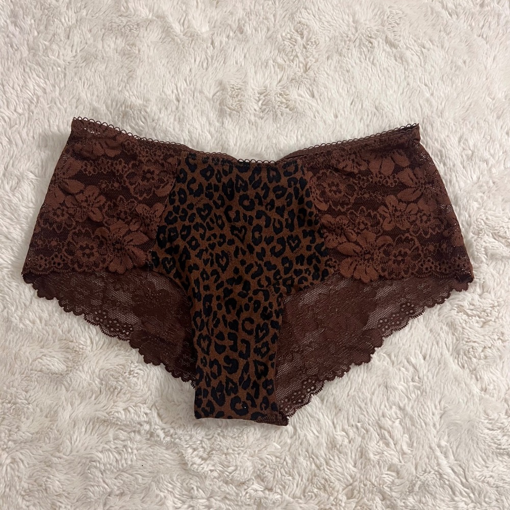 Victorias Secret PINK Brown Leopard Floral Lace Hipster Panties 11246717 Small